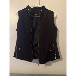 Active USA Women’s Medium Quilted Vest Black Brown Trim Gold Hardware Preppy M